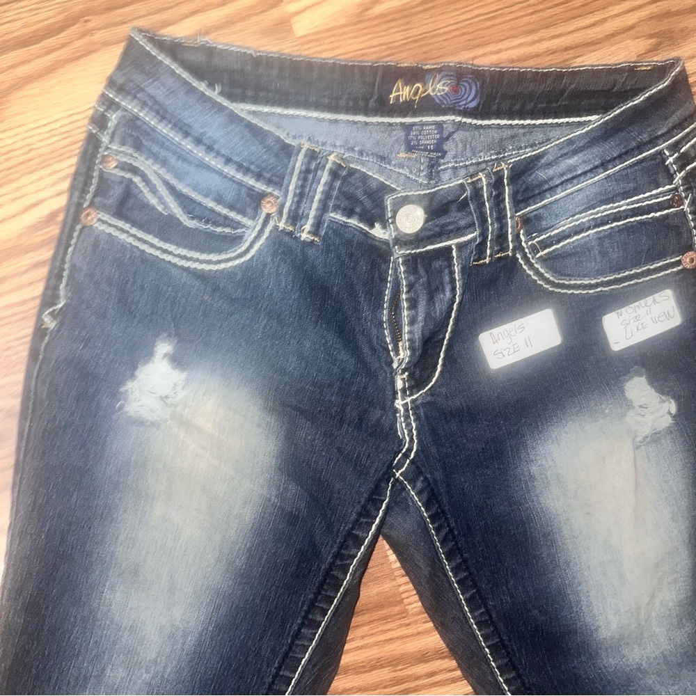 Angels Dark Wash Distressed Skinny Jeans Size 11 - Picture 2 of 4